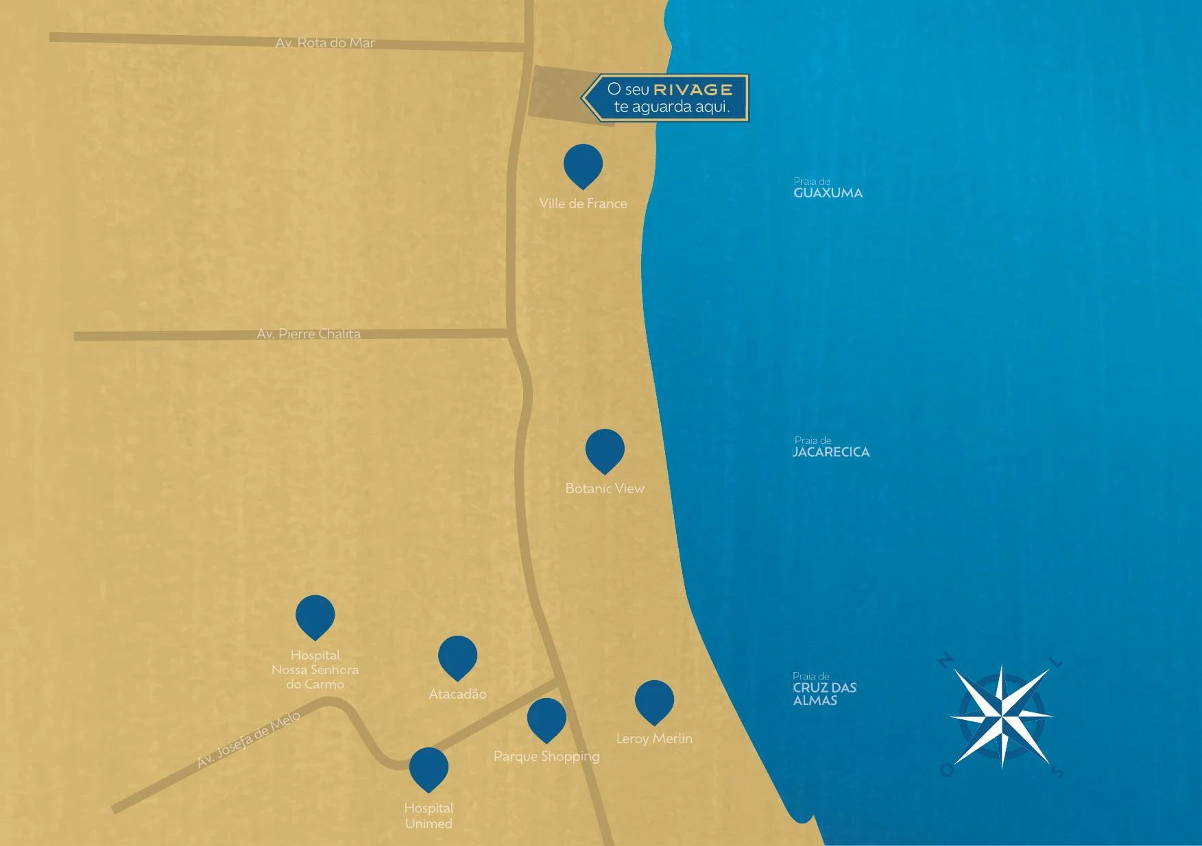 Mapa de localização do Rivage em Guaxuma