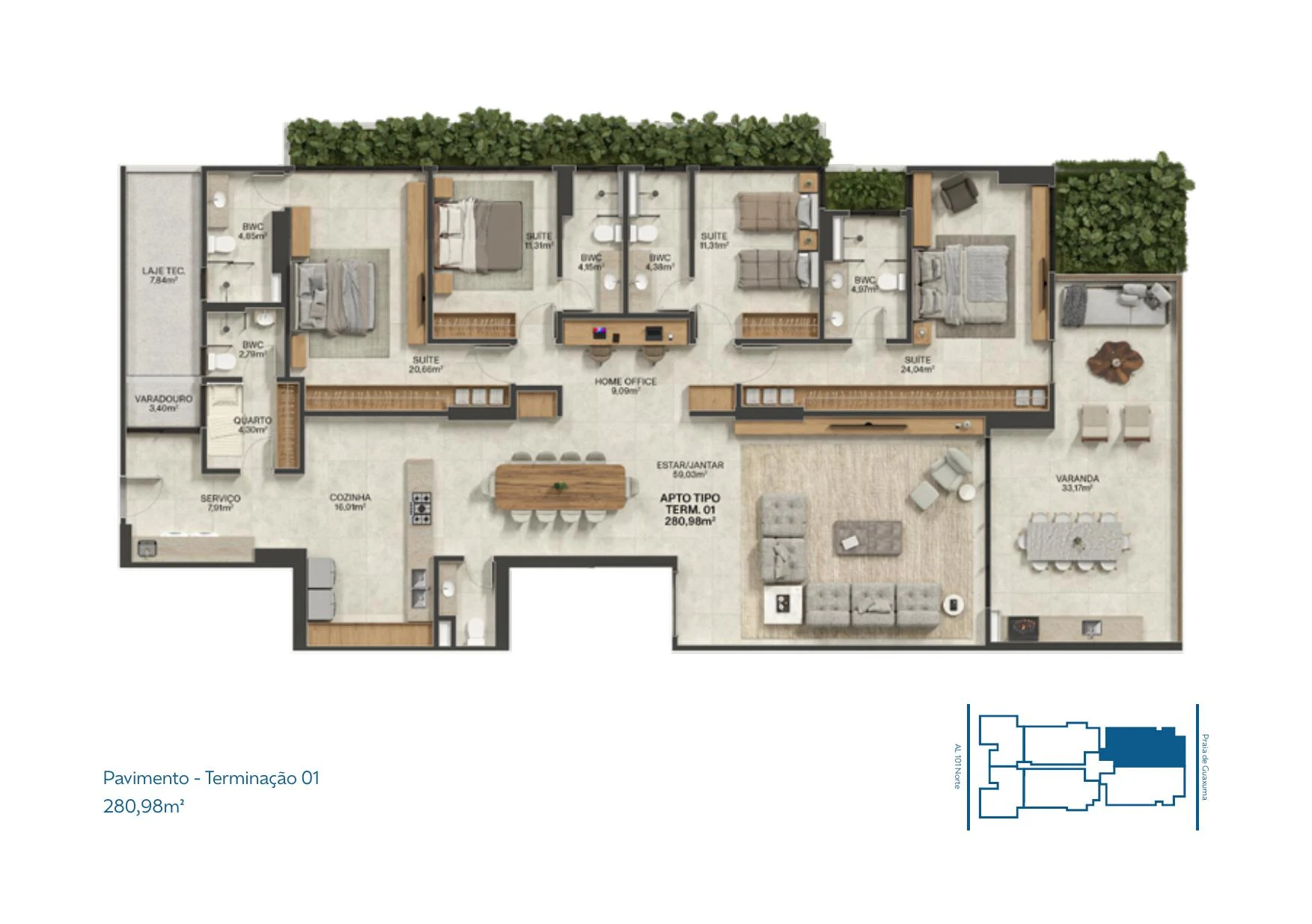 Planta terminação 01 — 280,98 m²
